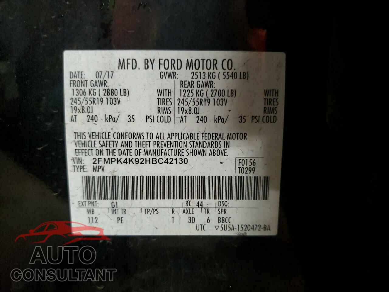 FORD EDGE 2017 - 2FMPK4K92HBC42130