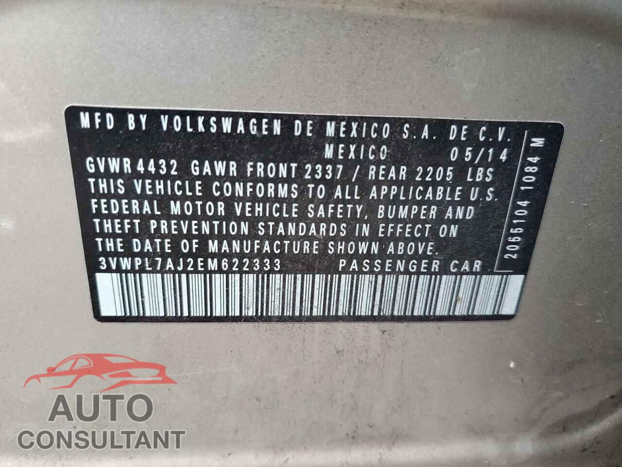 VOLKSWAGEN JETTA 2014 - 3VWPL7AJ2EM622333