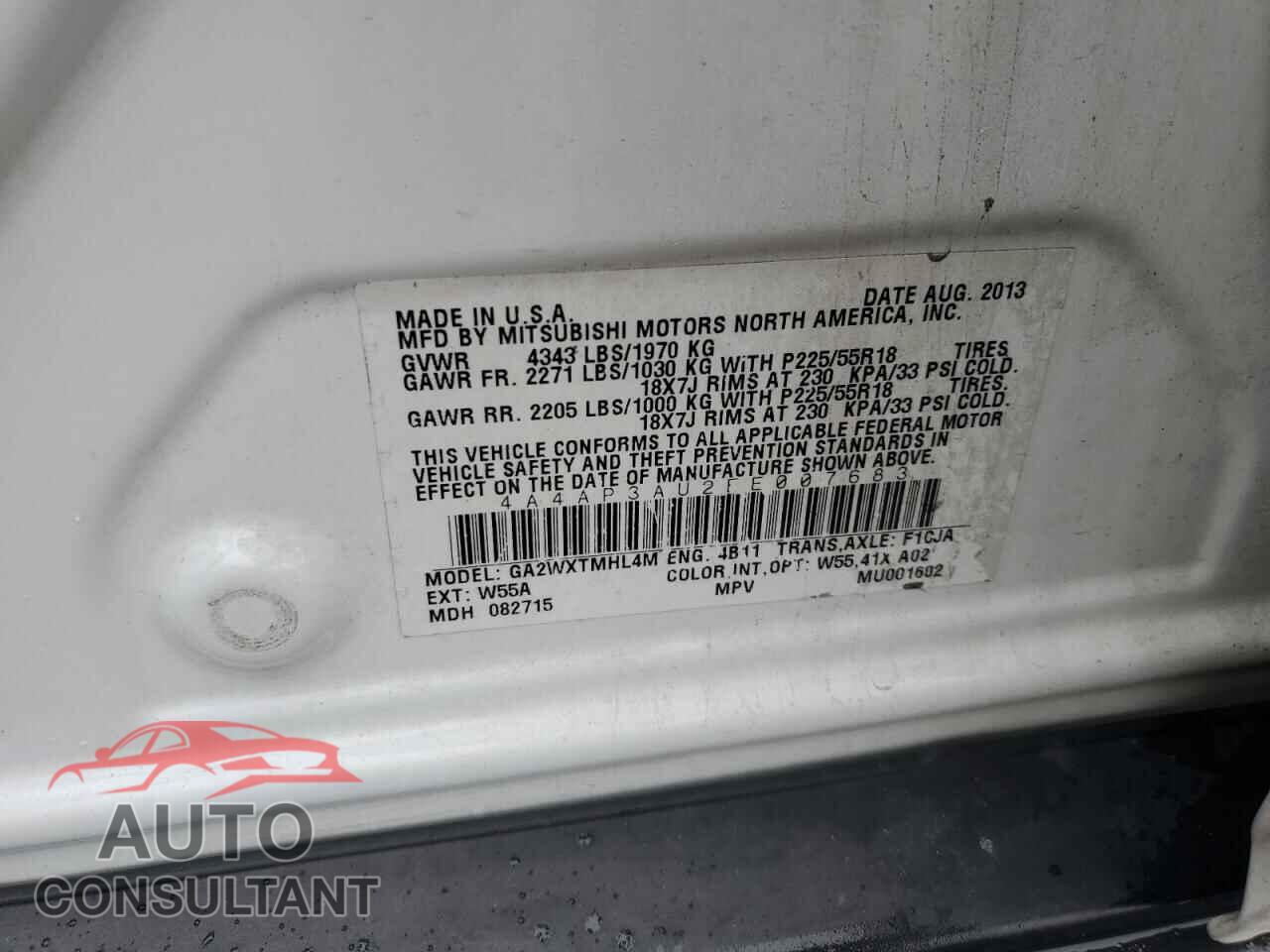 MITSUBISHI OUTLANDER 2014 - 4A4AP3AU2EE007683