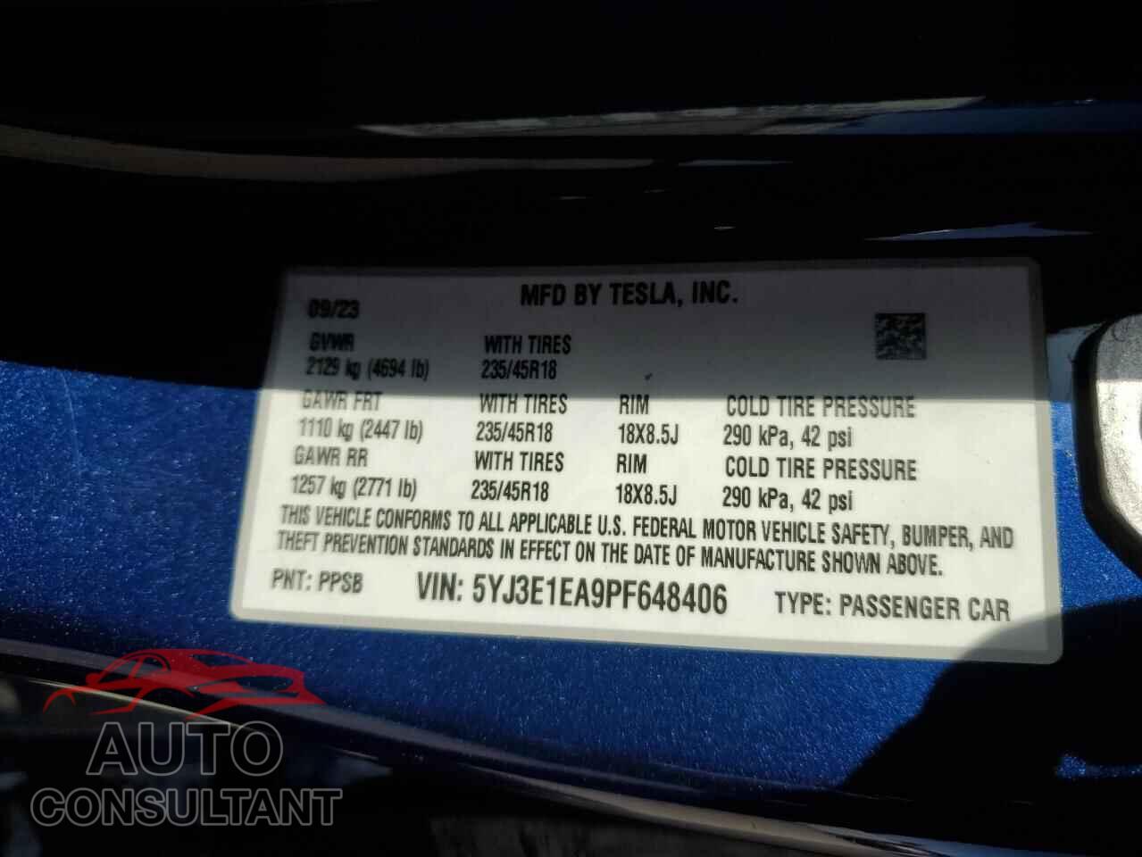 TESLA MODEL 3 2023 - 5YJ3E1EA9PF648406