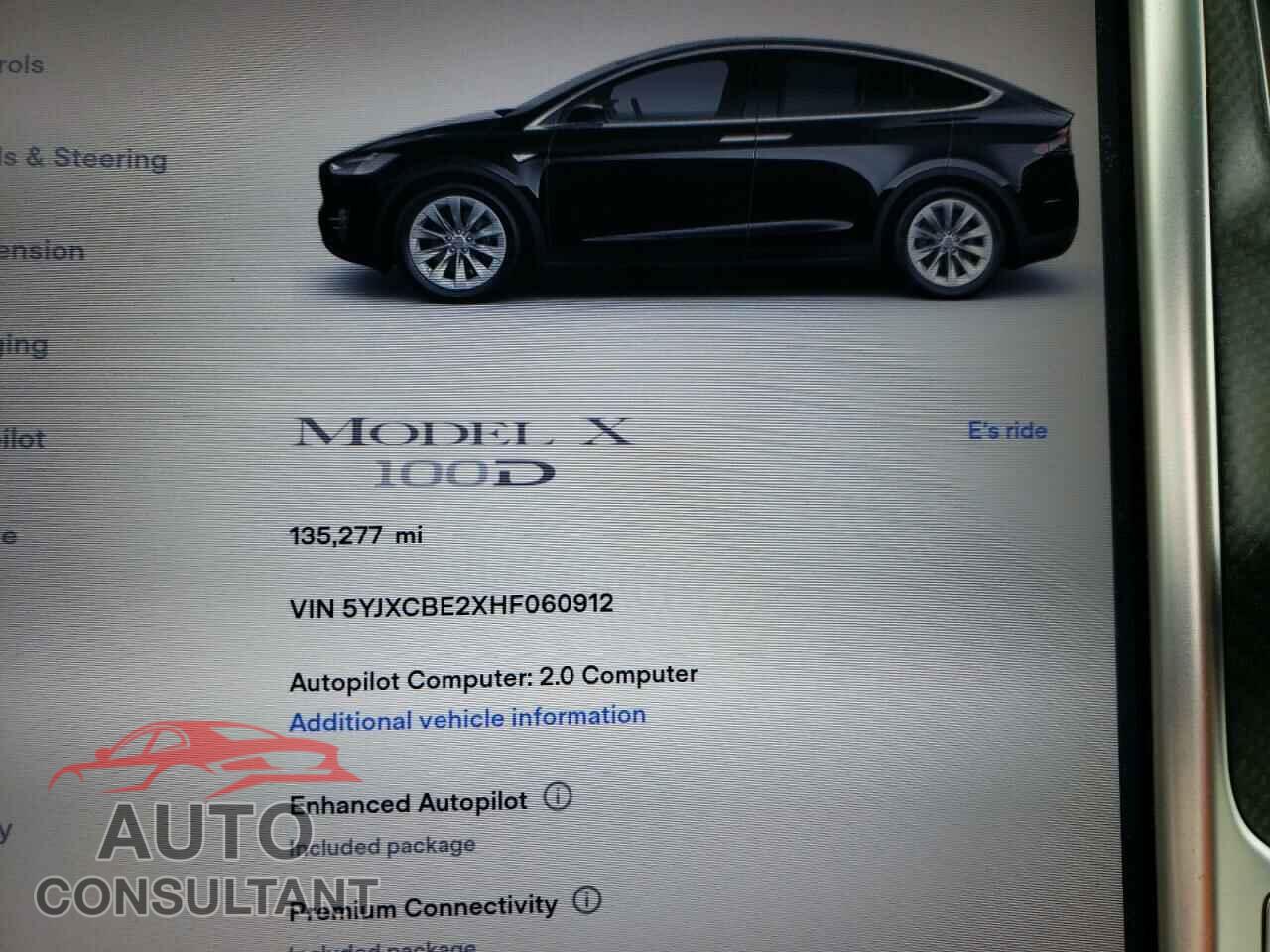 TESLA MODEL X 2017 - 5YJXCBE2XHF060912