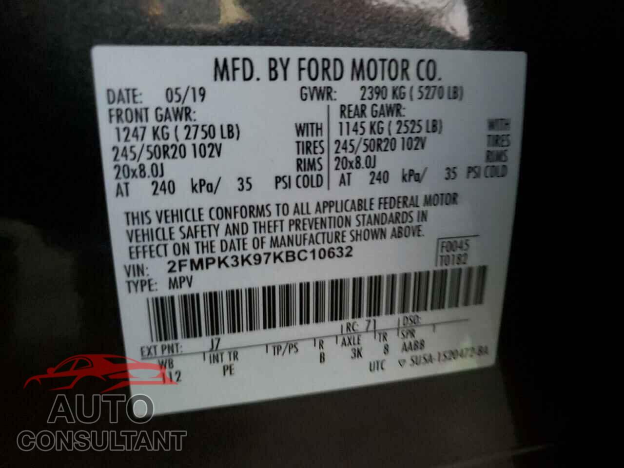 FORD EDGE 2019 - 2FMPK3K97KBC10632