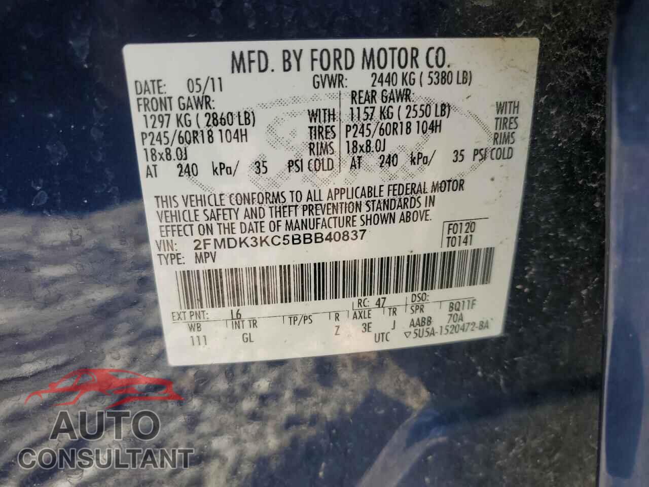 FORD EDGE 2011 - 2FMDK3KC5BBB40837