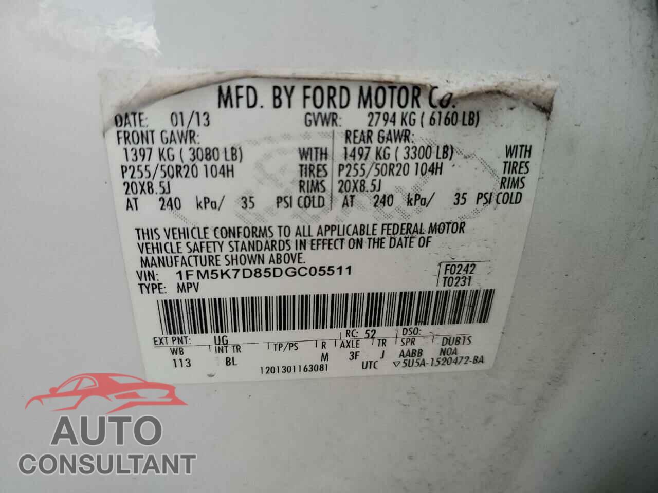 FORD EXPLORER 2013 - 1FM5K7D85DGC05511