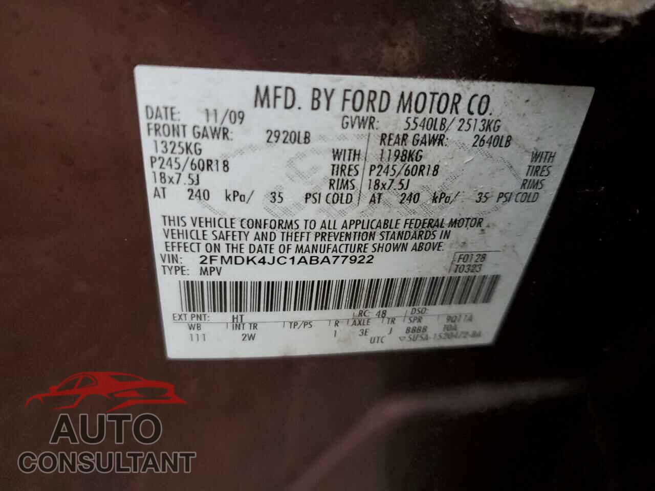 FORD EDGE 2010 - 2FMDK4JC1ABA77922