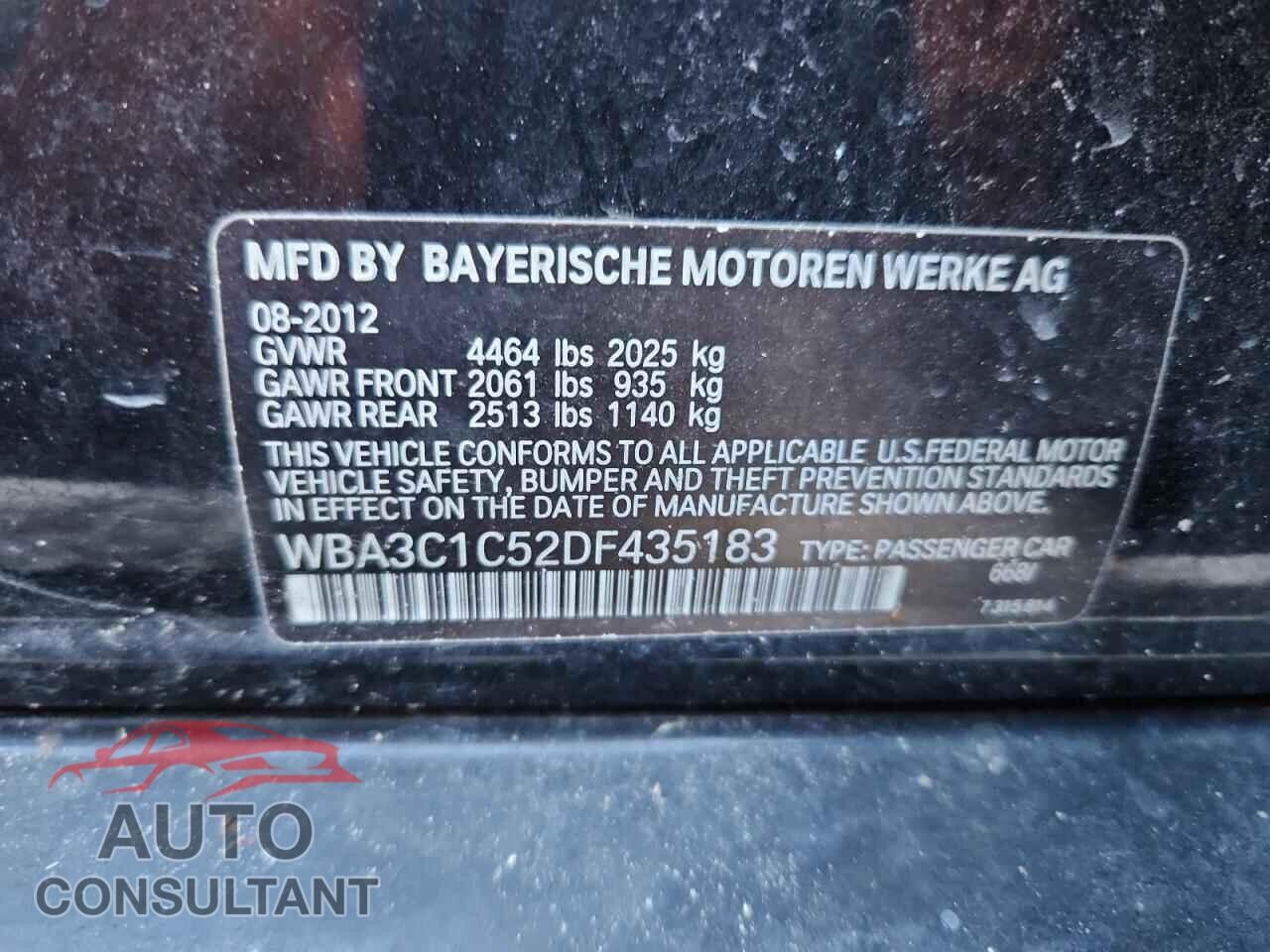 BMW 3 SERIES 2013 - WBA3C1C52DF435183