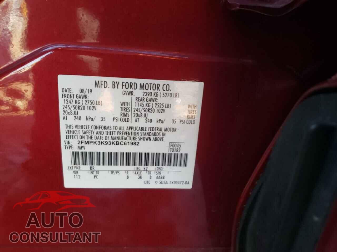 FORD EDGE 2019 - 2FMPK3K93KBC61982