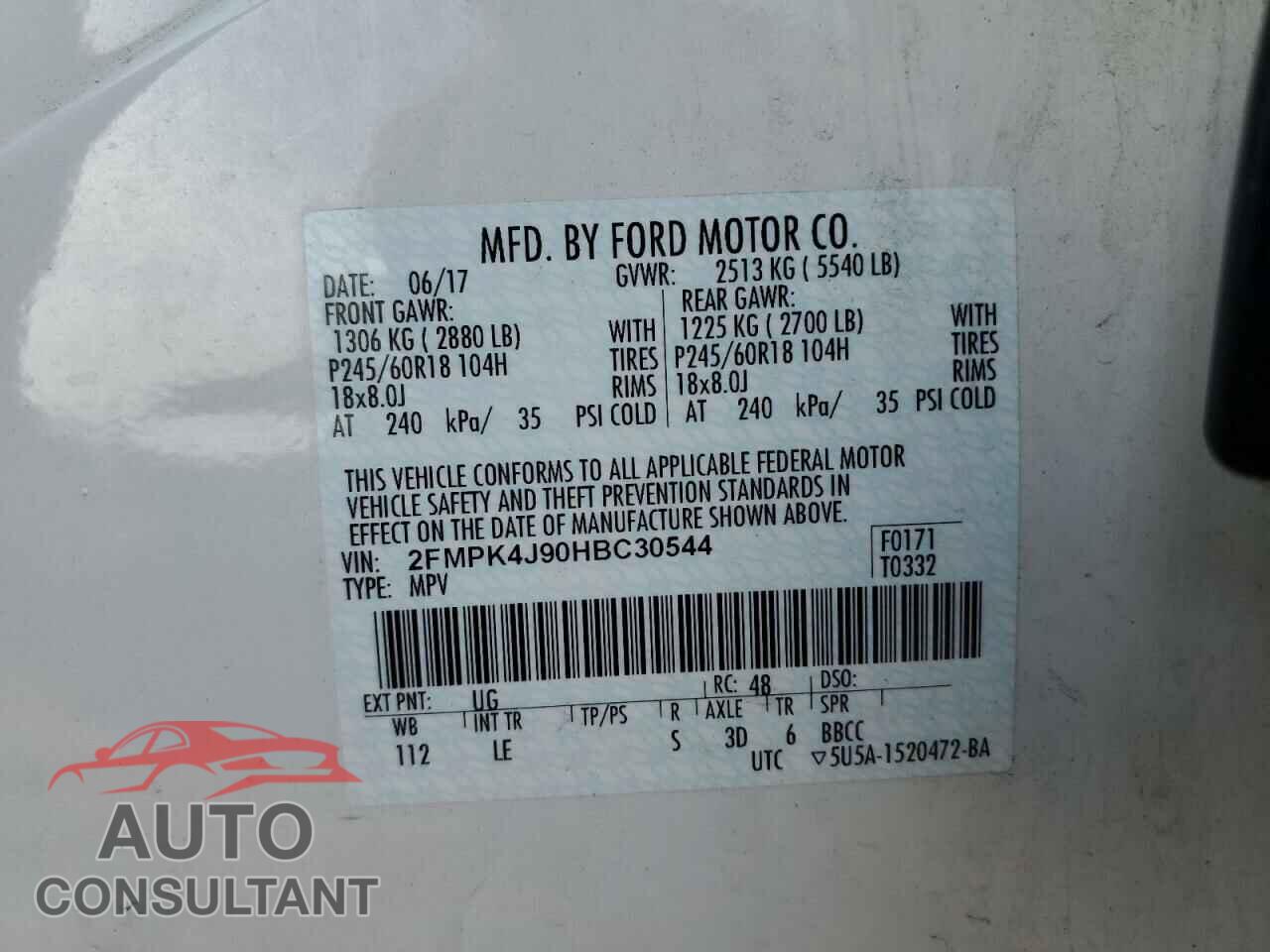 FORD EDGE 2017 - 2FMPK4J90HBC30544