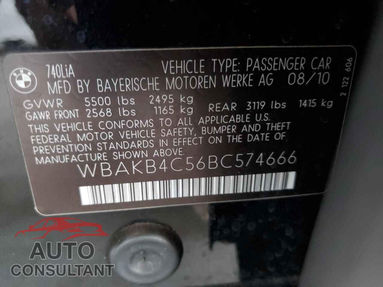 BMW 7 SERIES 2011 - WBAKB4C56BC574666
