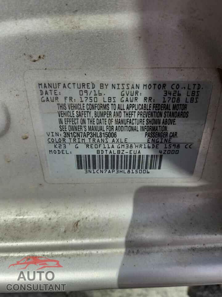 NISSAN VERSA 2017 - 3N1CN7AP3HL815006