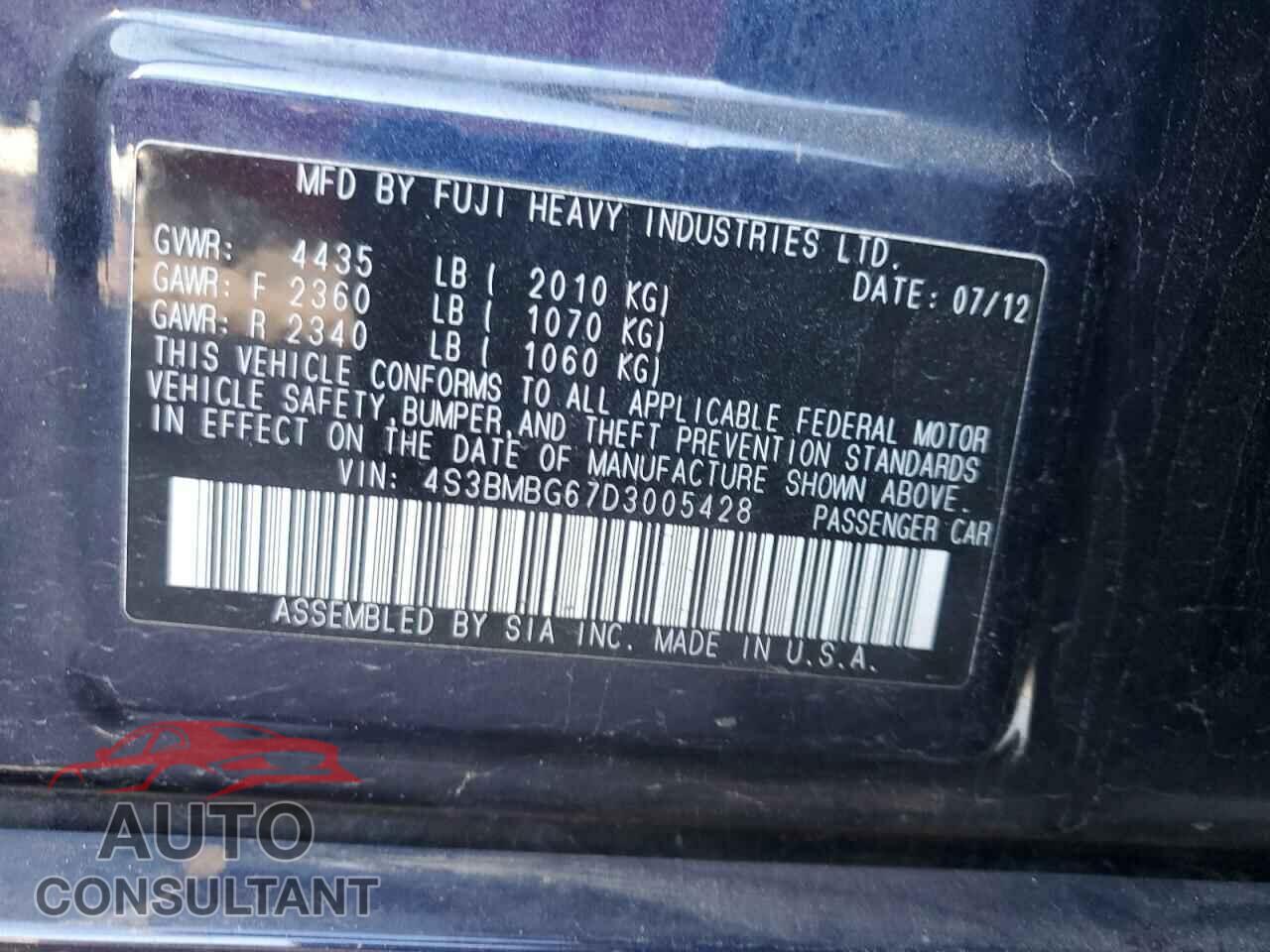 SUBARU LEGACY 2013 - 4S3BMBG67D3005428
