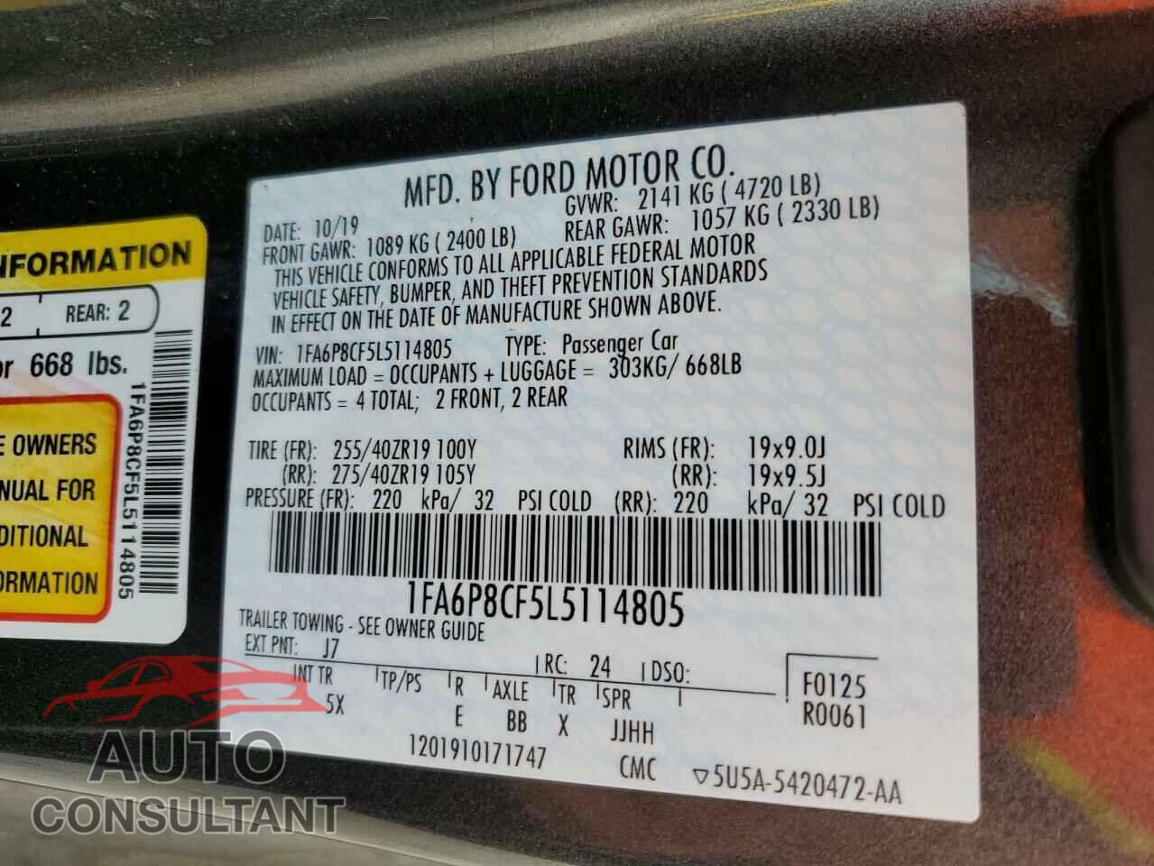 FORD MUSTANG 2020 - 1FA6P8CF5L5114805