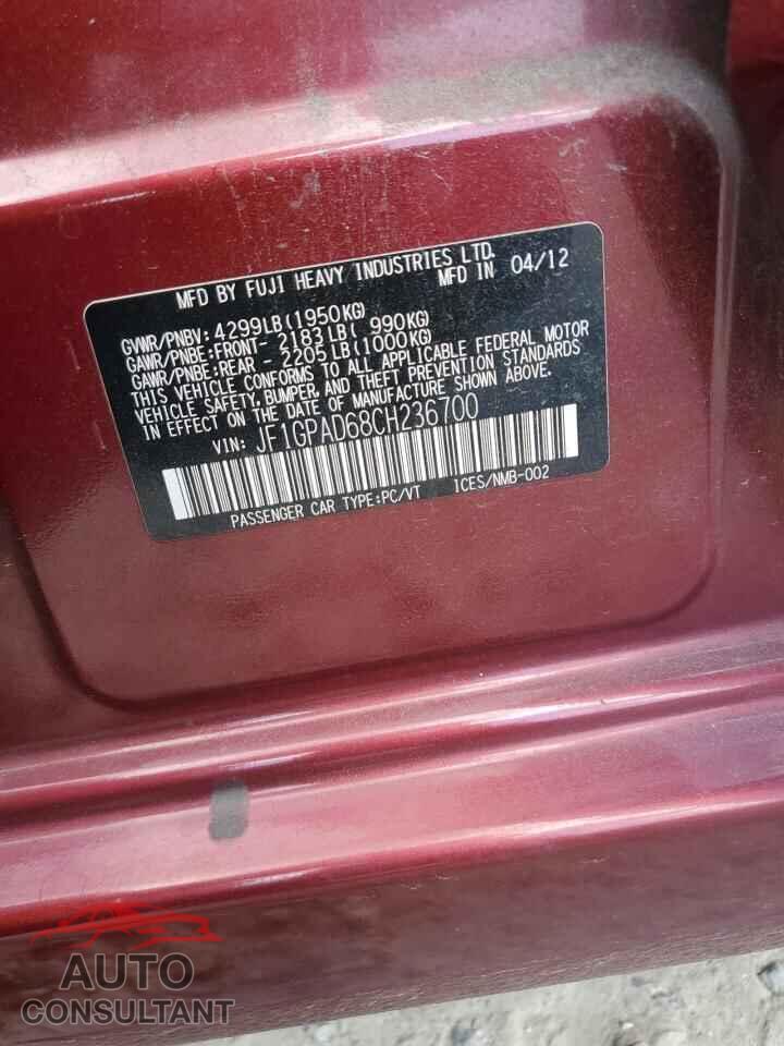 SUBARU IMPREZA 2012 - JF1GPAD68CH236700
