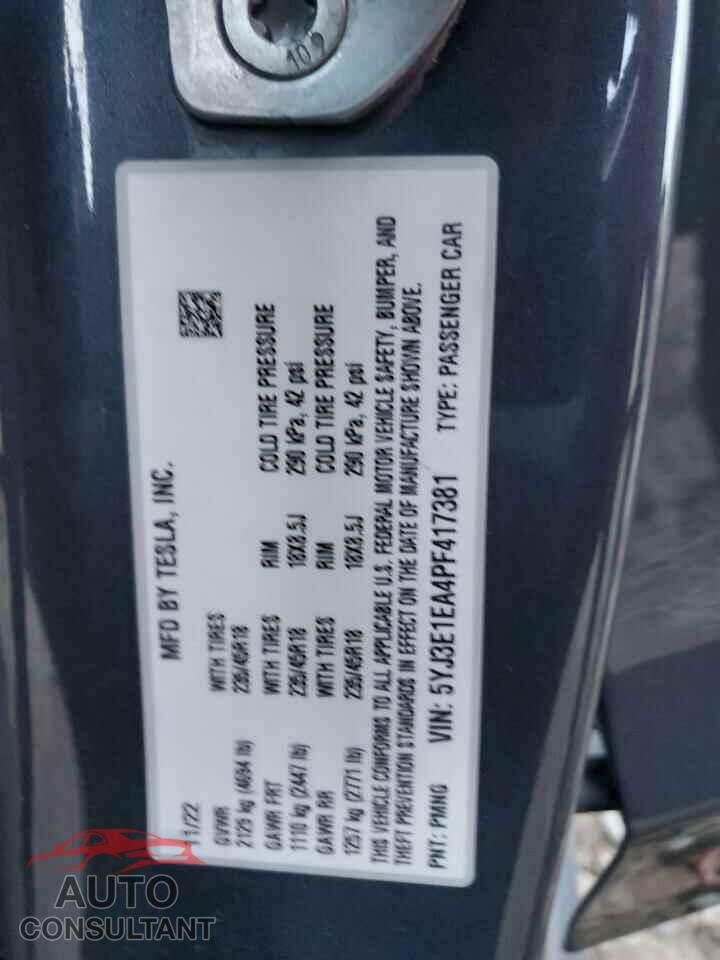TESLA MODEL 3 2023 - 5YJ3E1EA4PF417381