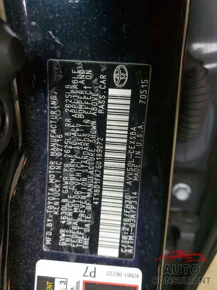 TOYOTA CAMRY 2016 - 4T1BD1FK7GU189272