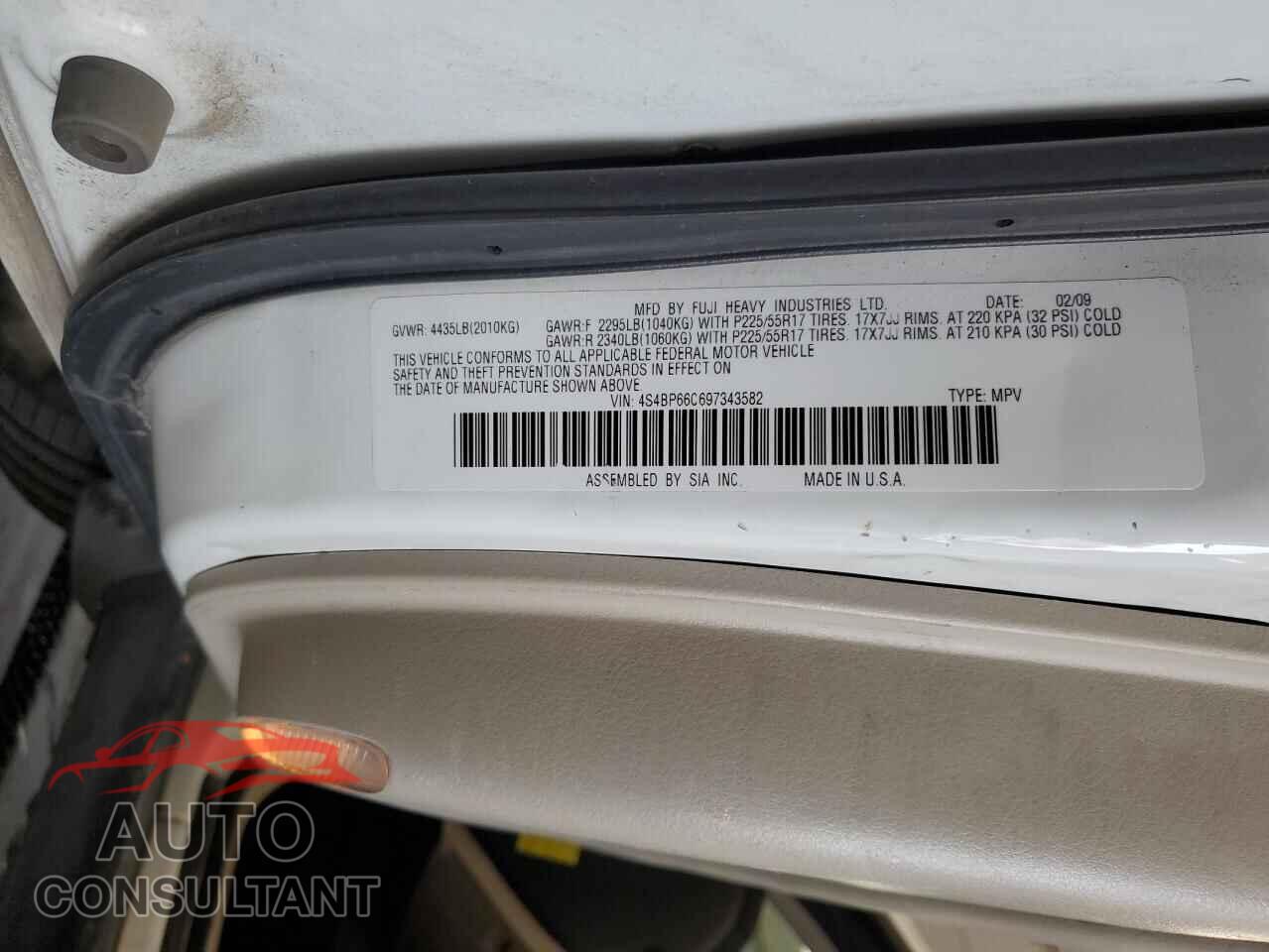 SUBARU OUTBACK 2009 - 4S4BP66C697343582