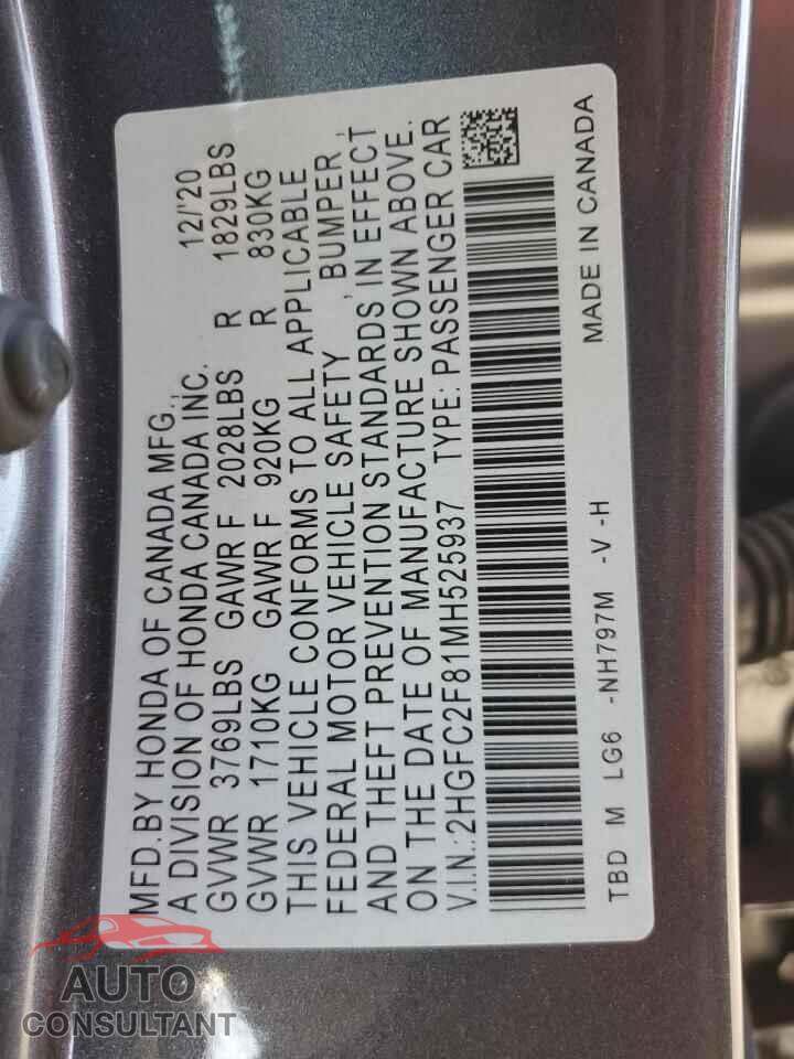 HONDA CIVIC 2021 - 2HGFC2F81MH525937