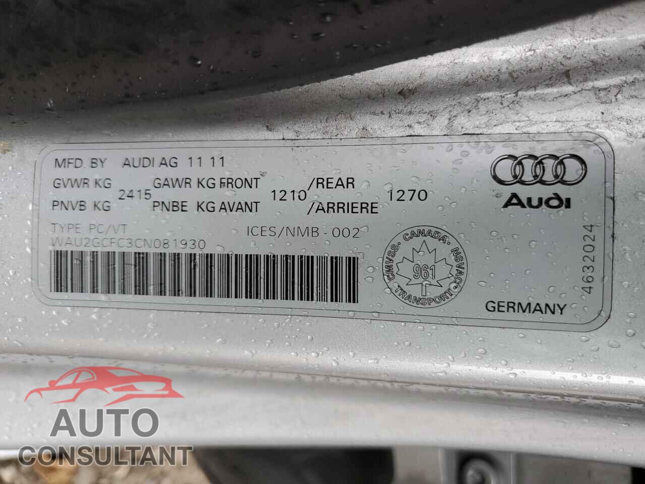 AUDI A7 2012 - WAU2GCFC3CN081930