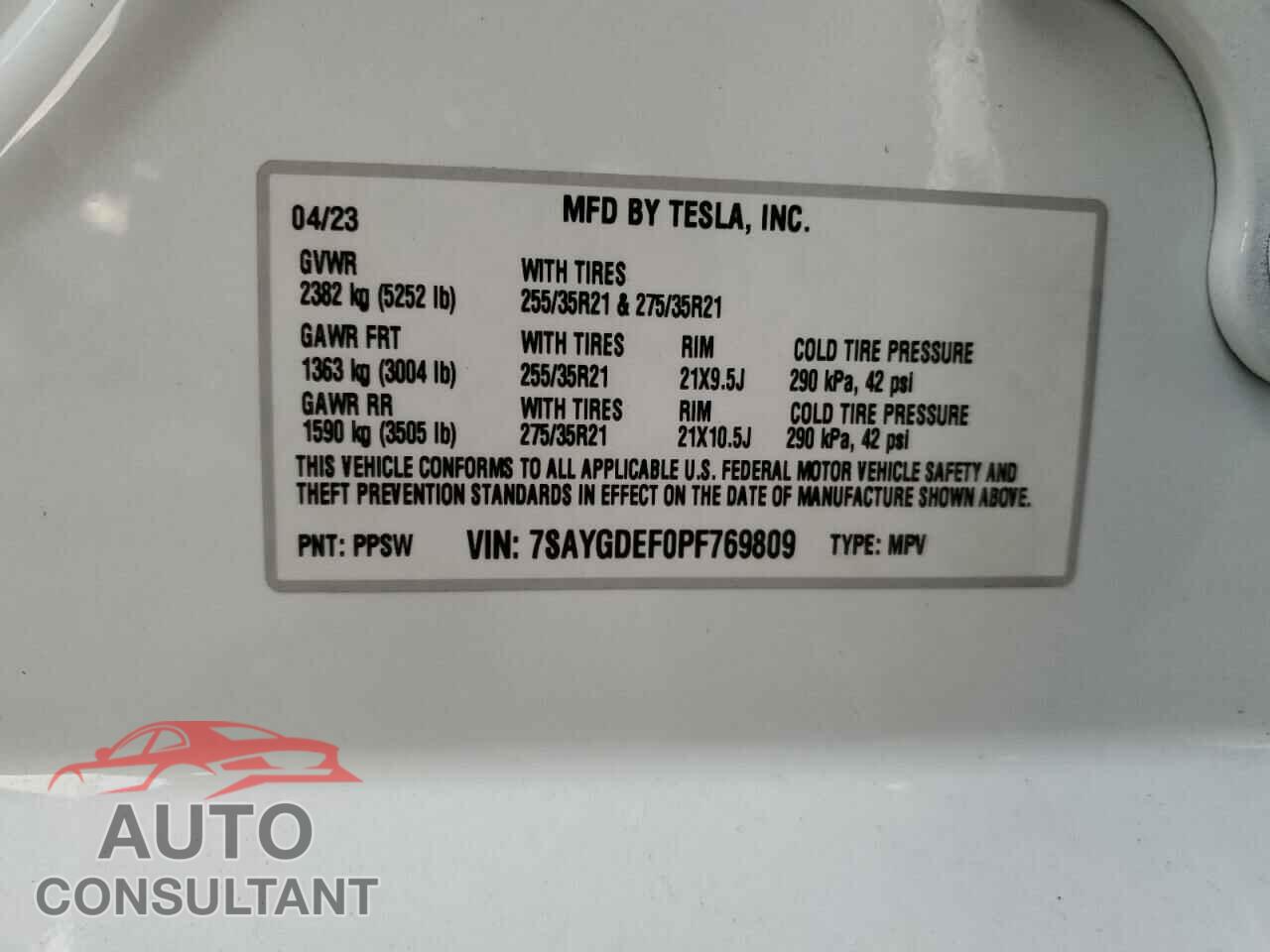 TESLA MODEL Y 2023 - 7SAYGDEF0PF769809