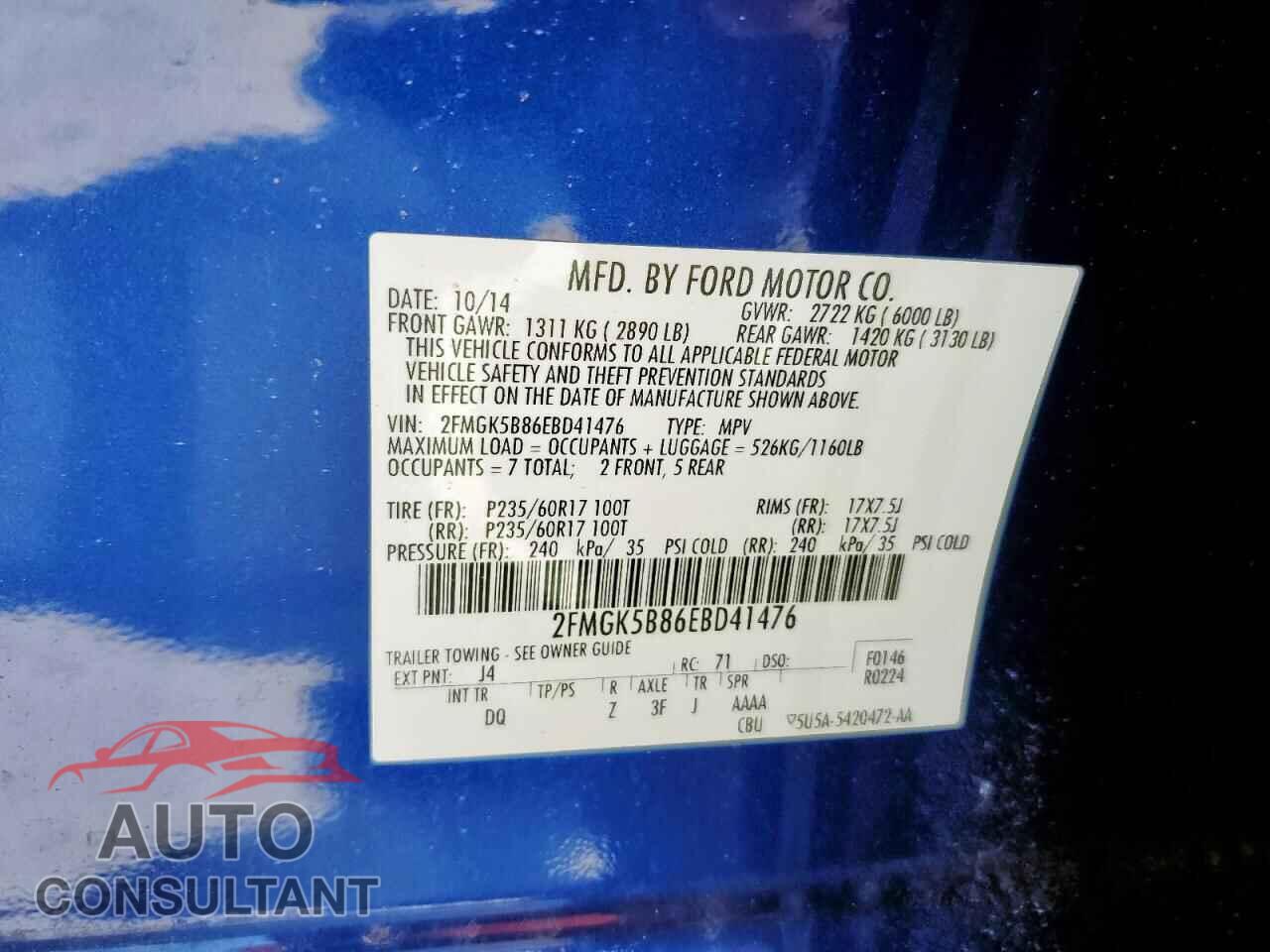 FORD FLEX 2014 - 2FMGK5B86EBD41476