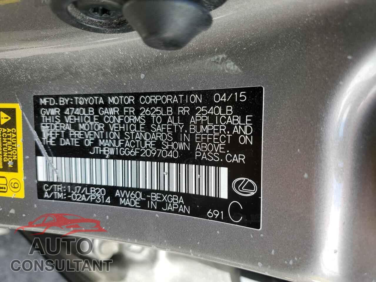 LEXUS ES300 2015 - JTHBW1GG6F2097040