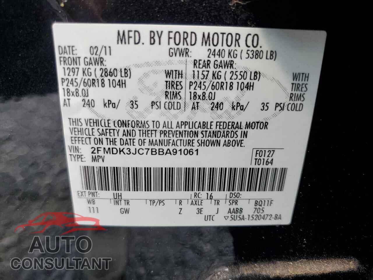 FORD EDGE 2011 - 2FMDK3JC7BBA91061