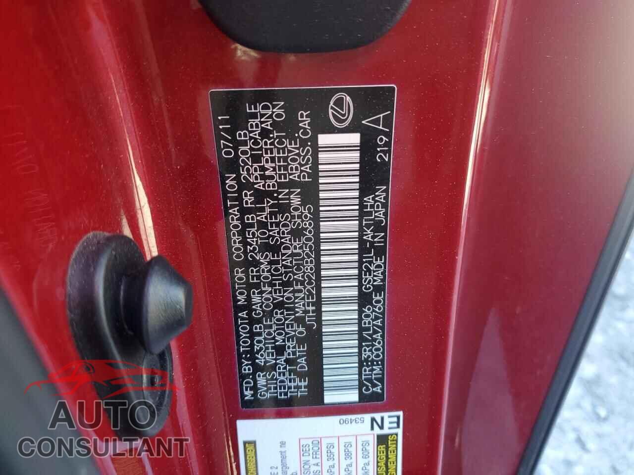 LEXUS IS 2011 - JTHFE2C28B2506895