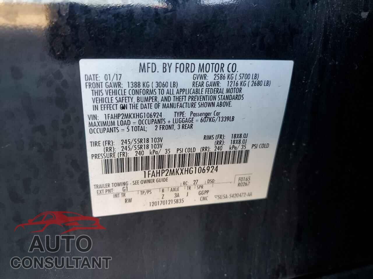 FORD TAURUS 2017 - 1FAHP2MKXHG106924