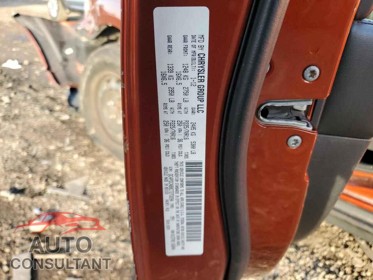 DODGE JOURNEY 2012 - 3C4PDCAB8CT273294