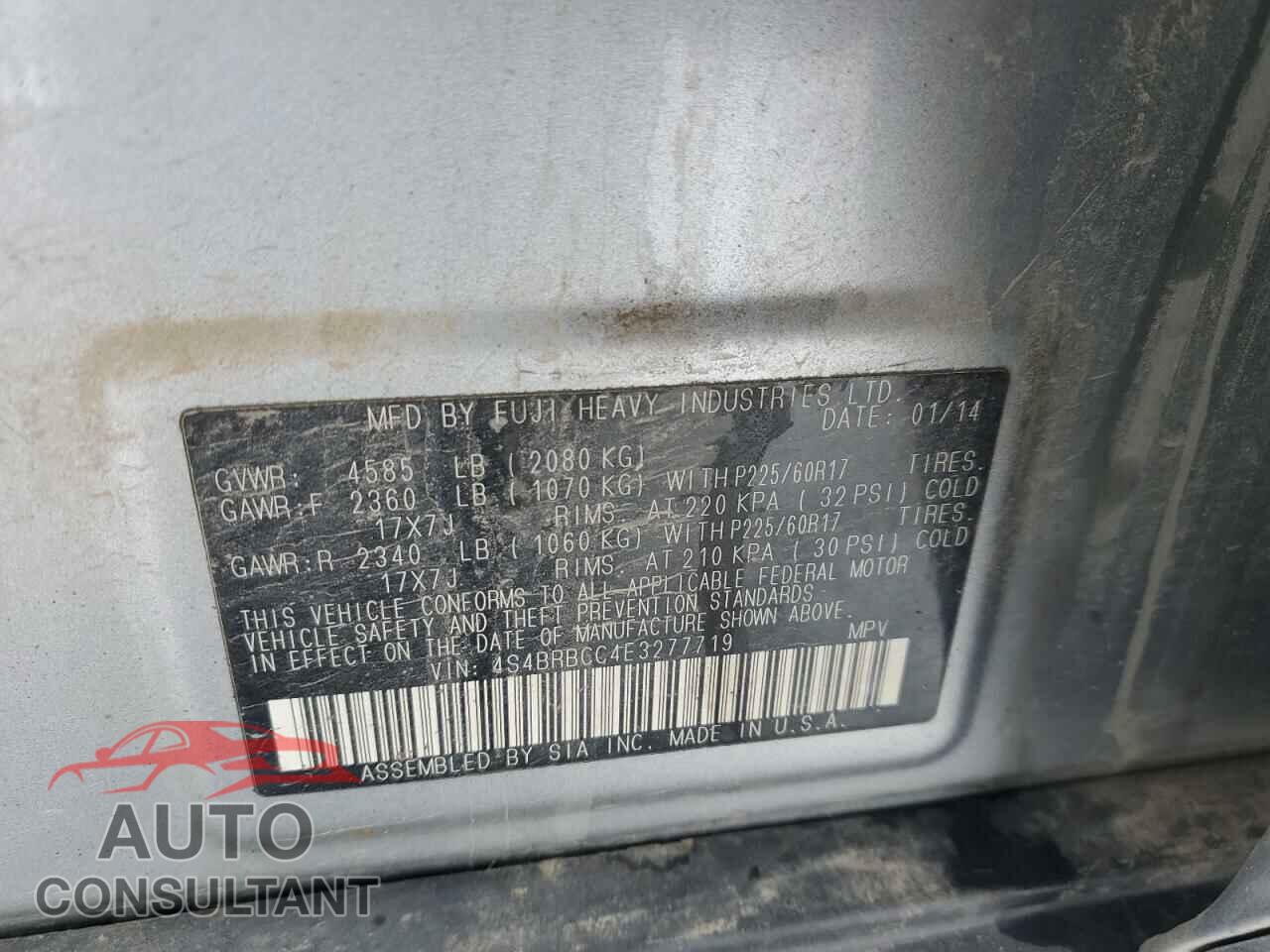 SUBARU OUTBACK 2014 - 4S4BRBCC4E3277719