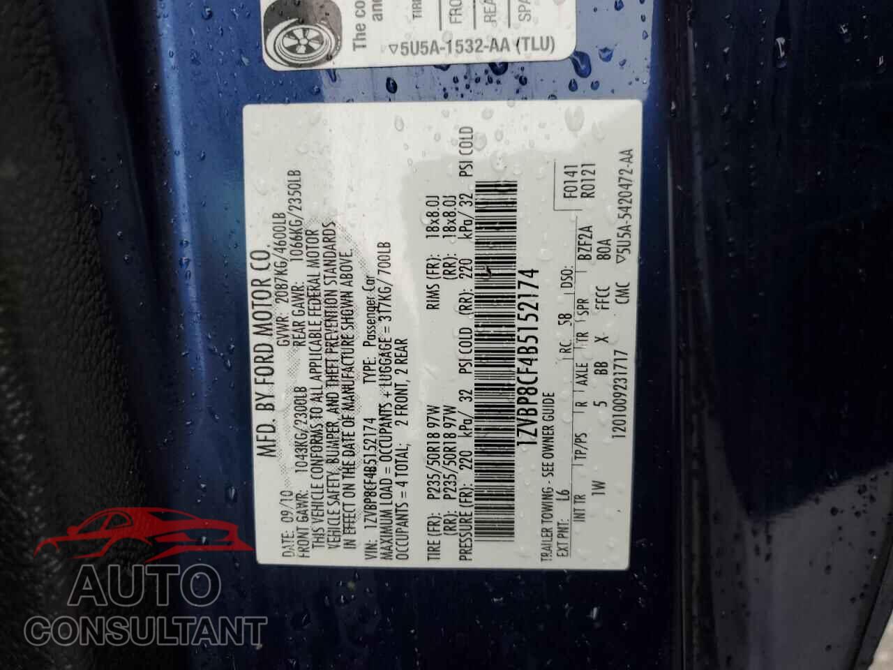 FORD MUSTANG 2011 - 1ZVBP8CF4B5152174