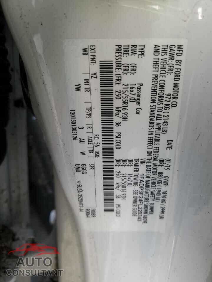 FORD FOCUS 2015 - 1FADP3F24FL220343
