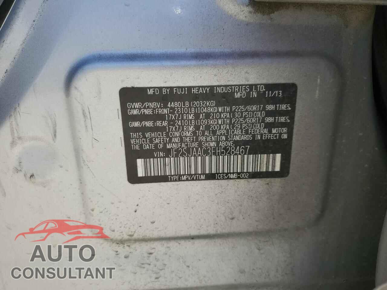 SUBARU FORESTER 2014 - JF2SJAAC3EH528467