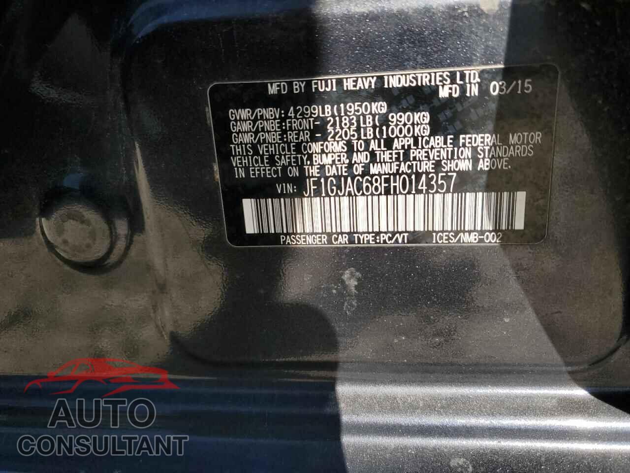 SUBARU IMPREZA 2015 - JF1GJAC68FH014357
