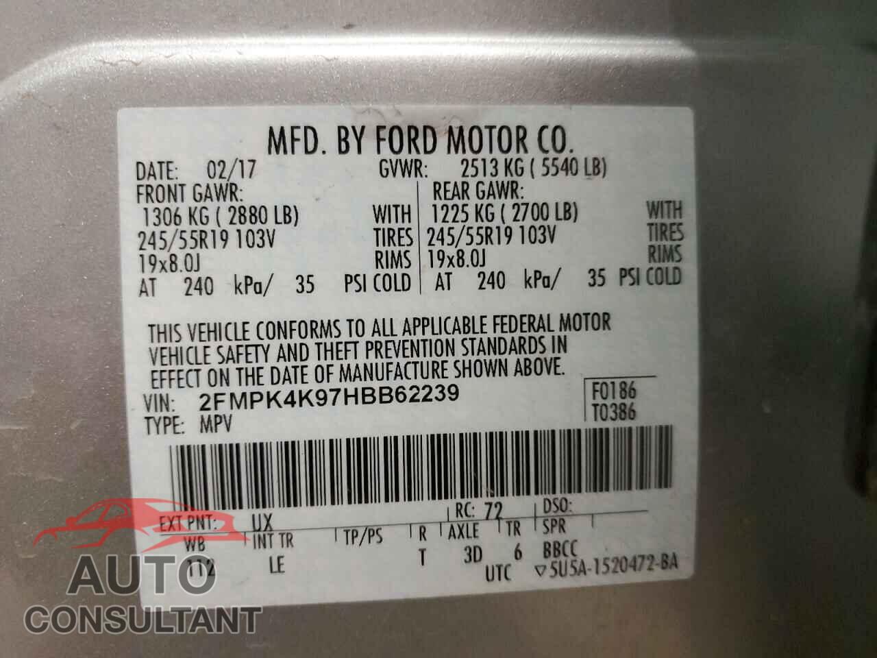 FORD EDGE 2017 - 2FMPK4K97HBB62239