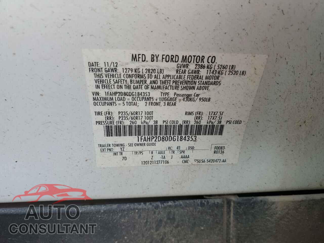 FORD TAURUS 2013 - 1FAHP2D80DG184353