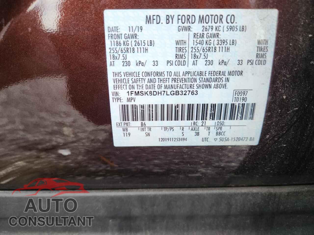 FORD EXPLORER 2020 - 1FMSK8DH7LGB32763