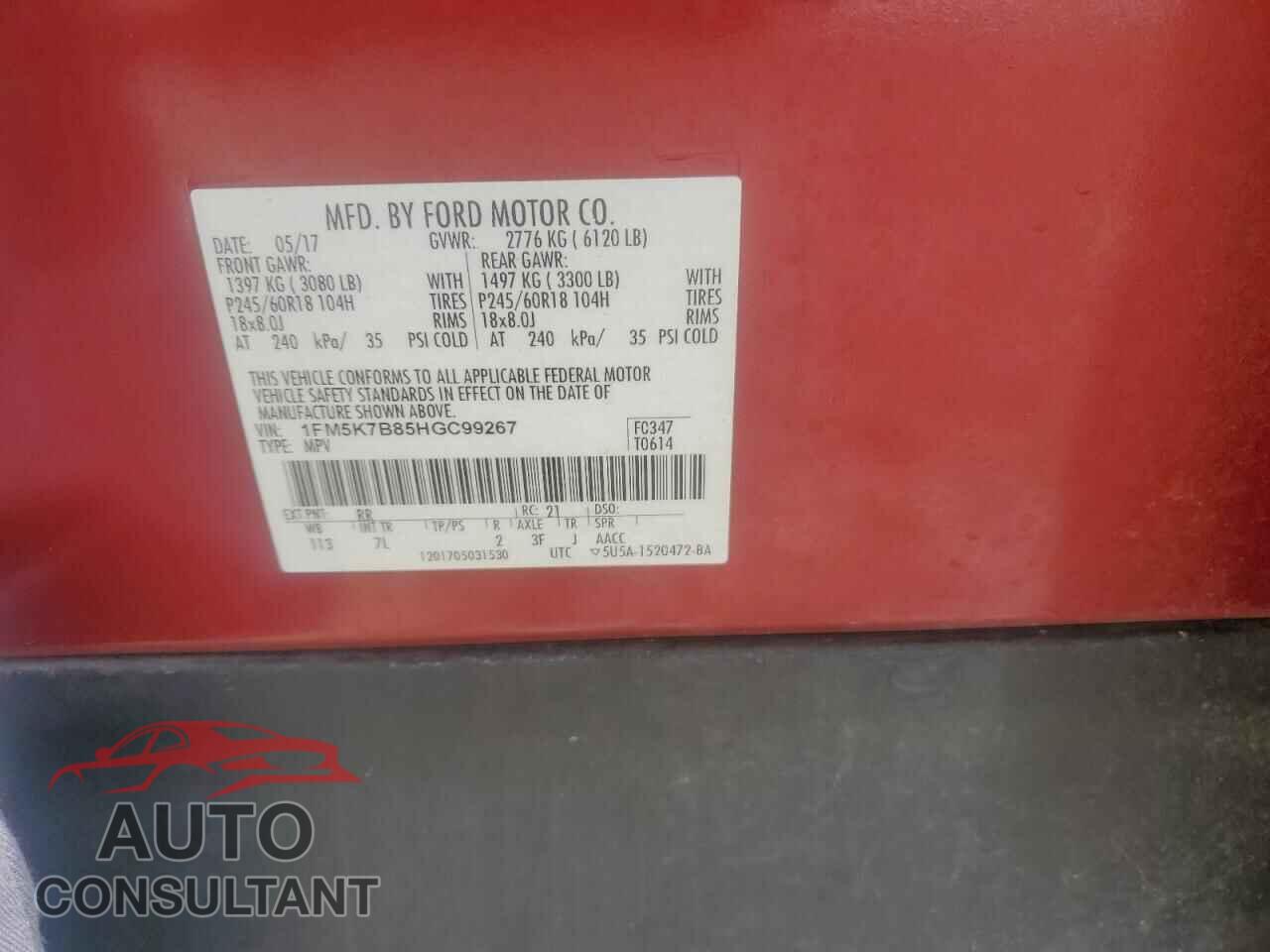 FORD EXPLORER 2017 - 1FM5K7B85HGC99267