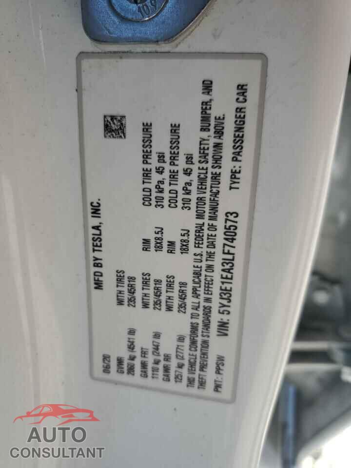 TESLA MODEL 3 2020 - 5YJ3E1EA3LF740573