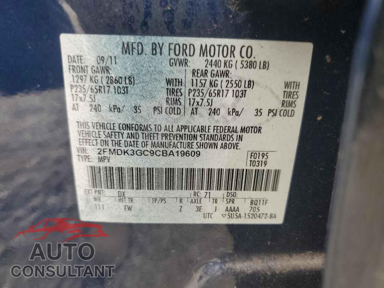 FORD EDGE 2012 - 2FMDK3GC9CBA19609