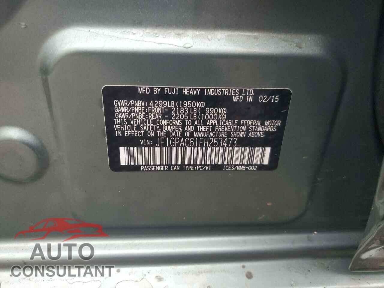 SUBARU IMPREZA 2015 - JF1GPAC61FH253473