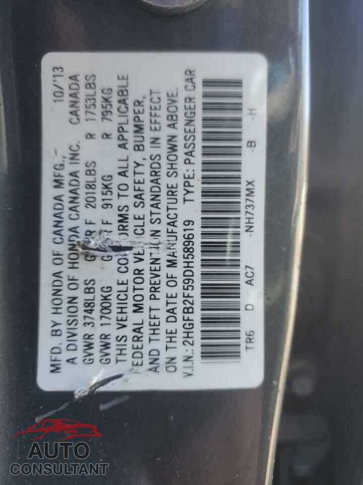 HONDA CIVIC 2013 - 2HGFB2F59DH589619