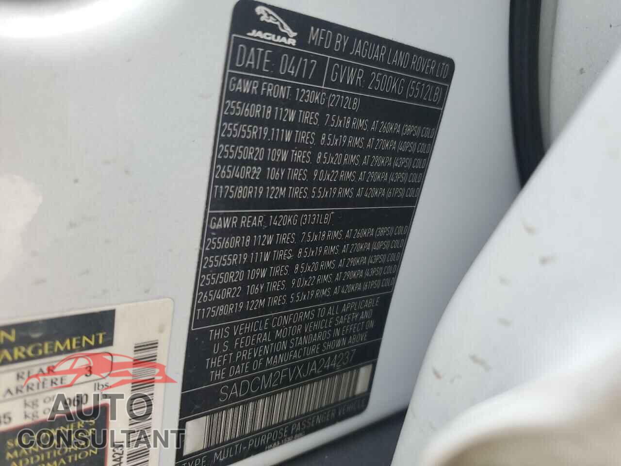 JAGUAR F-PACE 2018 - SADCM2FVXJA244237
