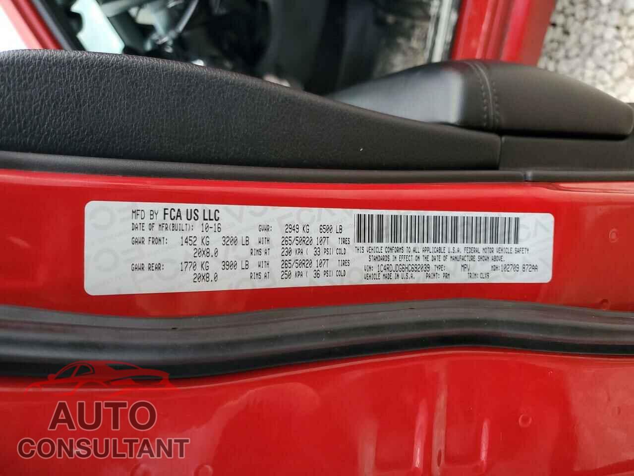DODGE DURANGO 2017 - 1C4RDJDG6HC692039