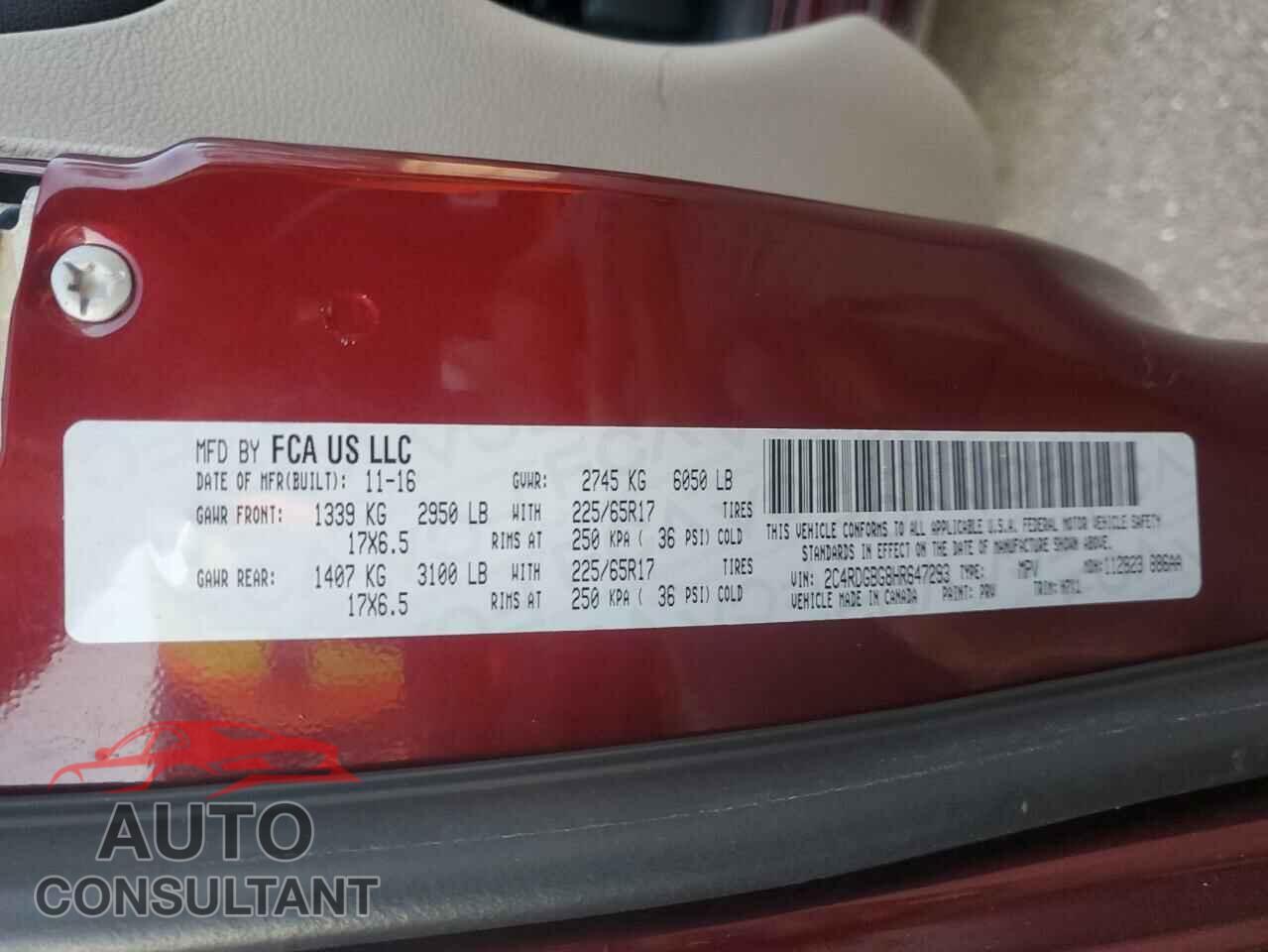 DODGE CARAVAN 2017 - 2C4RDGBG8HR647293