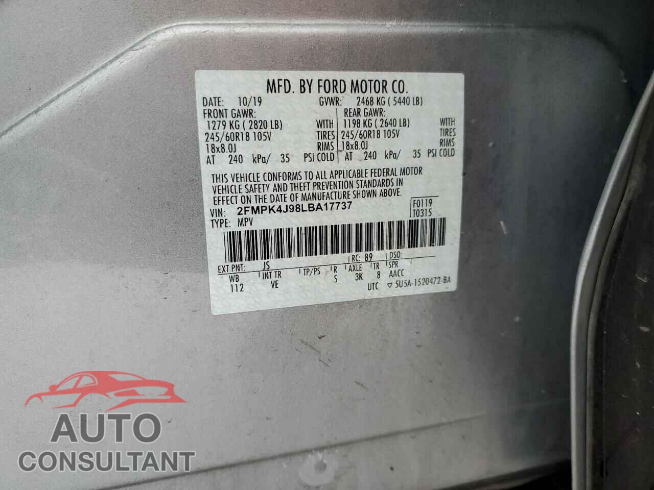 FORD EDGE 2020 - 2FMPK4J98LBA17737