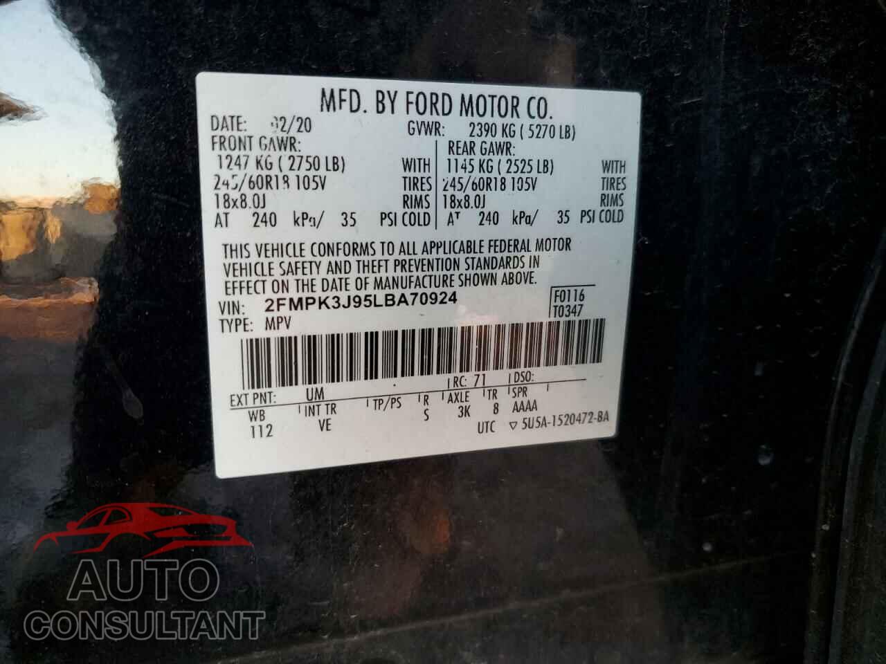 FORD EDGE 2020 - 2FMPK3J95LBA70924