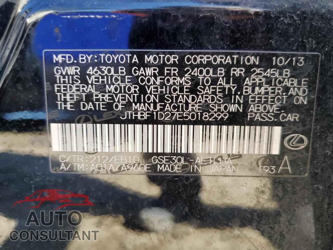 LEXUS IS 2014 - JTHBF1D27E5018299