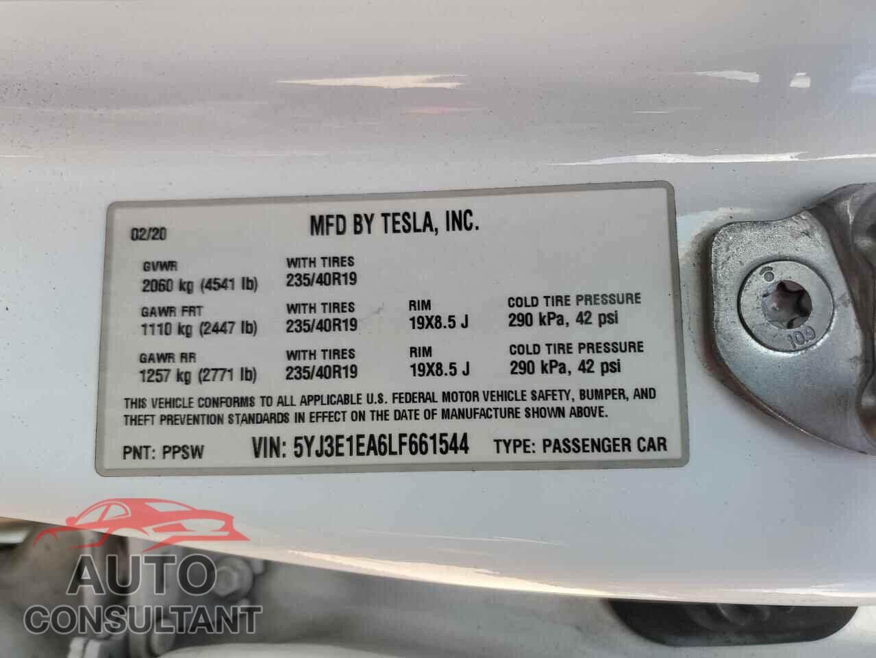 TESLA MODEL 3 2020 - 5YJ3E1EA6LF661544