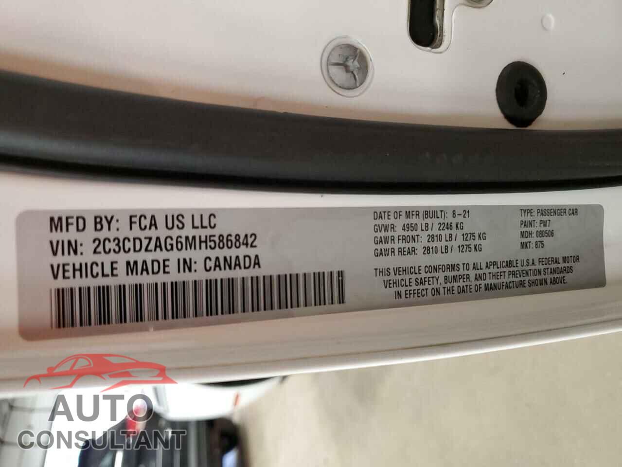 DODGE CHALLENGER 2021 - 2C3CDZAG6MH586842
